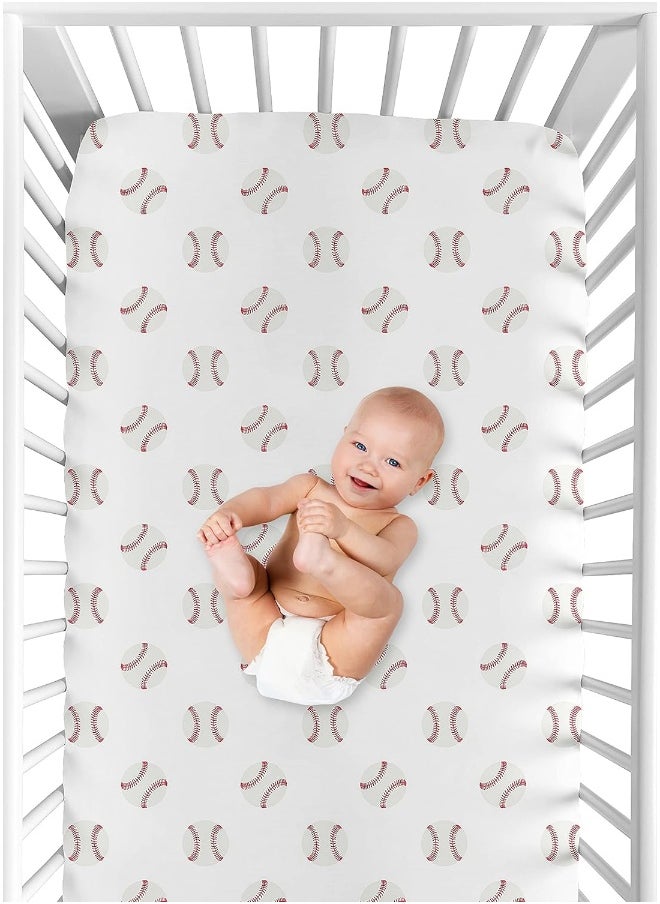 Sweet Jojo Designs Red and White Baby or Toddler Fitted Crib Sheet for Baseball Patch Sports Collection
