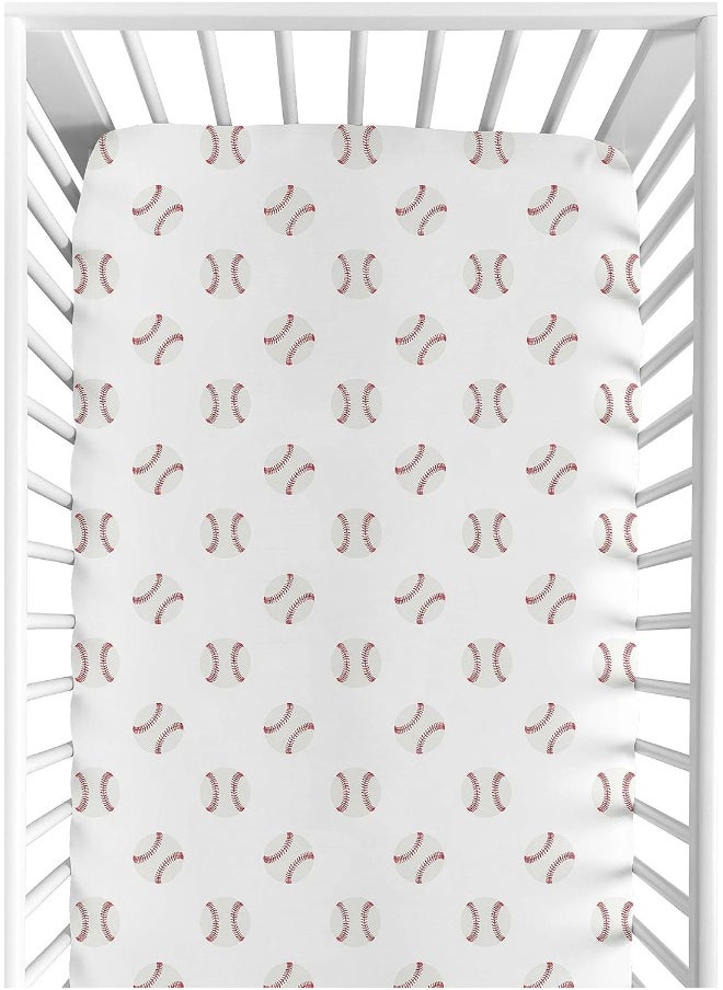 Sweet Jojo Designs Red and White Baby or Toddler Fitted Crib Sheet for Baseball Patch Sports Collection