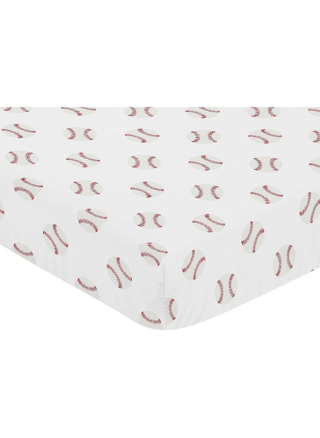 Sweet Jojo Designs Red and White Baby or Toddler Fitted Crib Sheet for Baseball Patch Sports Collection