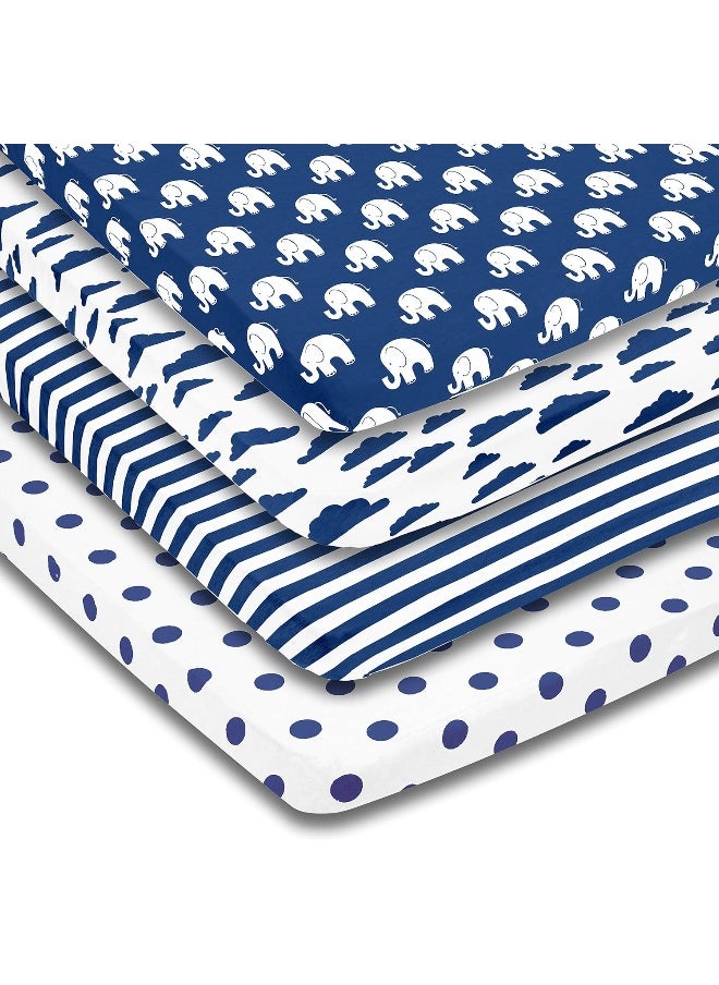 Pack n Play Playard Sheets Set | 3 Pack | 100% Super Soft Jersey Knit Cotton (150 GSM) | Portable Mini Crib Mattress Fitted Sheet for Boys & Girls