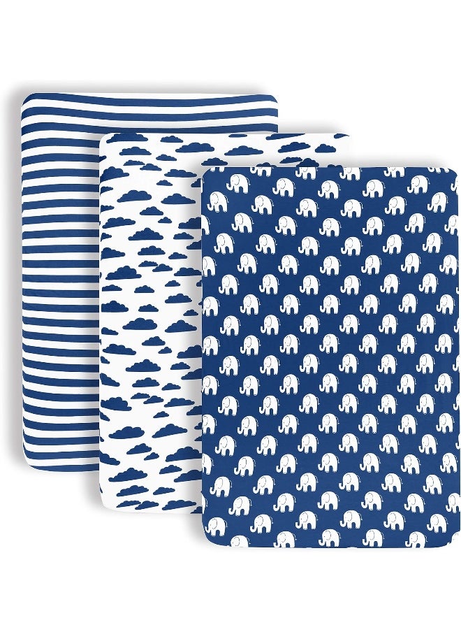 Pack n Play Playard Sheets Set | 3 Pack | 100% Super Soft Jersey Knit Cotton (150 GSM) | Portable Mini Crib Mattress Fitted Sheet for Boys & Girls