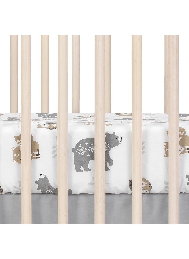 Lambs & Ivy Woodland Forest White/Gray Animal 100% Cotton Baby Fitted Crib Sheet