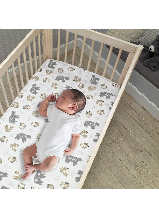 Lambs & Ivy Woodland Forest White/Gray Animal 100% Cotton Baby Fitted Crib Sheet