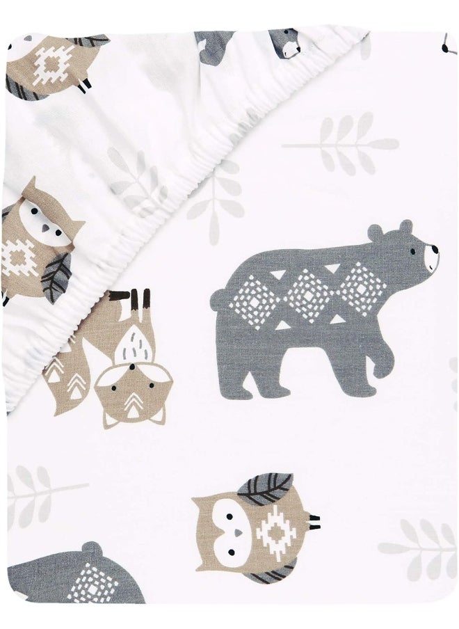 Lambs & Ivy Woodland Forest White/Gray Animal 100% Cotton Baby Fitted Crib Sheet