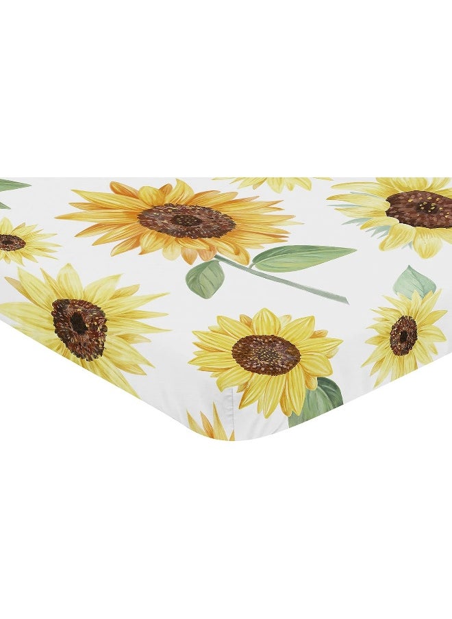 Sweet Jojo Designs Yellow, Green and White Sunflower Boho Floral Girl Baby Nursery Fitted Mini Portable Crib Sheet for Mini Crib or Pack and Play ONLY - Farmhouse Watercolor Flower