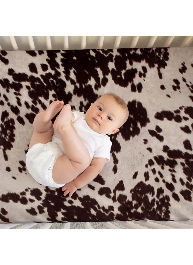 Baby Fitted Crib Sheet White Cow Skin Western Animal Print for Baby Boys & Girls, Brown, Standard, 52x28x6 Inch (Pack of 1)