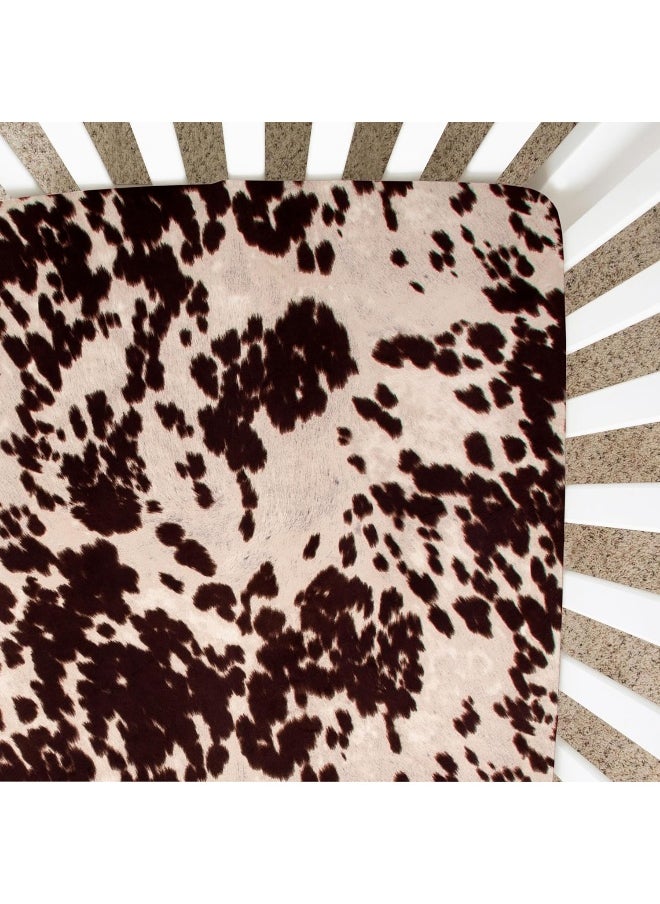 Baby Fitted Crib Sheet White Cow Skin Western Animal Print for Baby Boys & Girls, Brown, Standard, 52x28x6 Inch (Pack of 1)