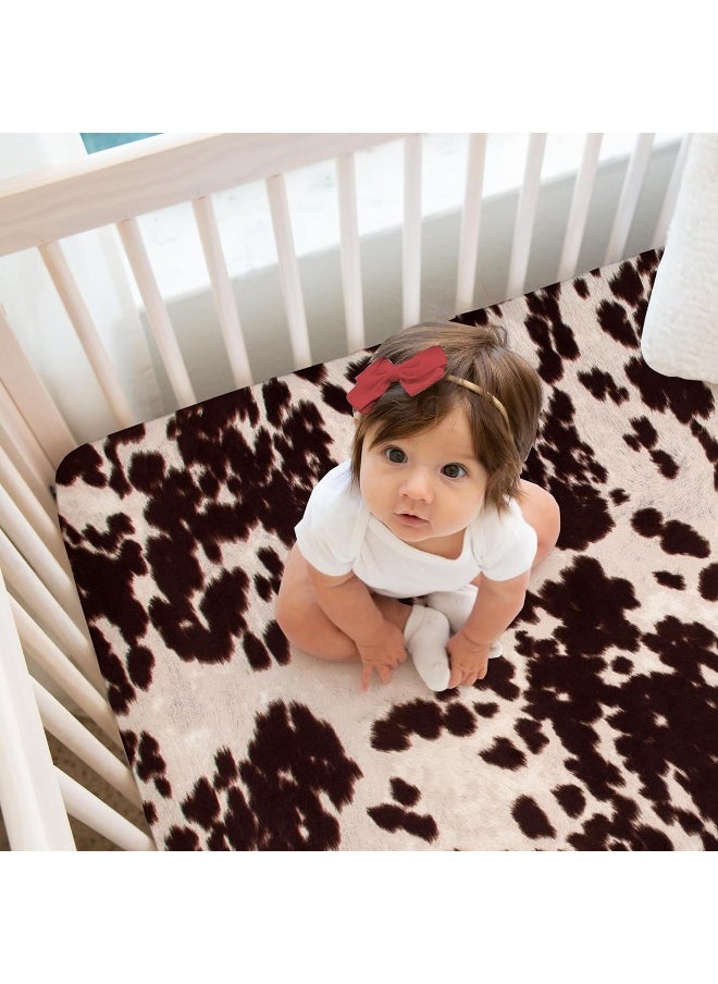 Baby Fitted Crib Sheet White Cow Skin Western Animal Print for Baby Boys & Girls, Brown, Standard, 52x28x6 Inch (Pack of 1)