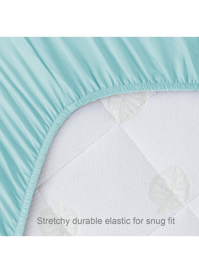 Biloban Mini Crib Sheets Fitted, 2 Pack Portable Playard Pack N Play Sheet, Ultra Soft Microfiber Pack and Play Sheets, White & Aqua, Preshrunk