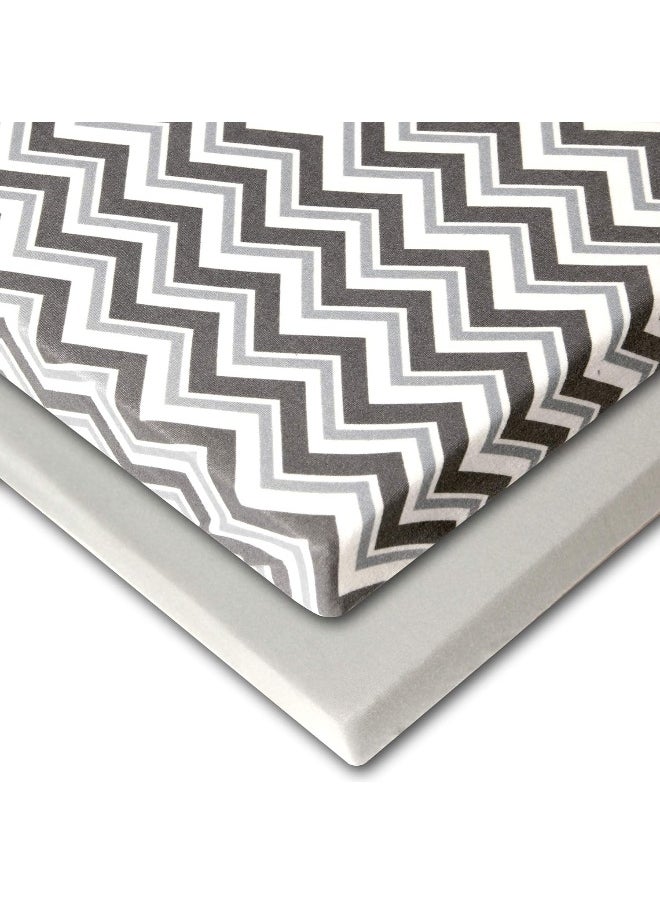 Youngever Pack n Play Stretchy Fitted Sheet, 2 Pack Portable Mini Crib Sheets, Convertible Playard Mattress Cover, Ultra Soft Material, Grey and Grey Wave