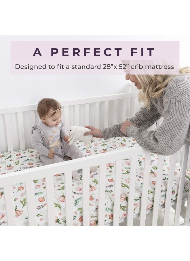 Pobibaby - 2 Pack Premium Fitted Baby Girl Crib Sheets for Standard Crib Mattress - Ultra-Soft Cotton Blend, Safe and Snug, and Stylish Floral Crib Sheet (Allure)