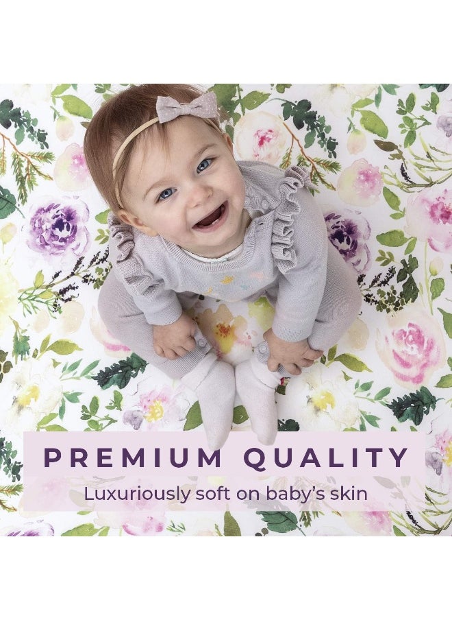 Pobibaby - 2 Pack Premium Fitted Baby Girl Crib Sheets for Standard Crib Mattress - Ultra-Soft Cotton Blend, Safe and Snug, and Stylish Floral Crib Sheet (Allure)