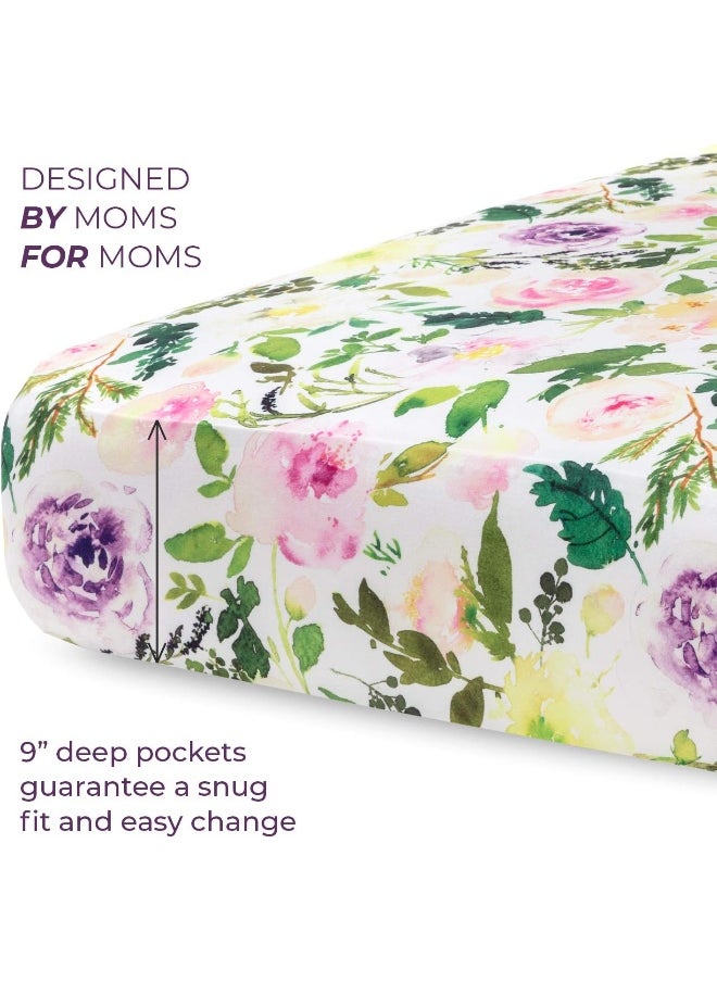 Pobibaby - 2 Pack Premium Fitted Baby Girl Crib Sheets for Standard Crib Mattress - Ultra-Soft Cotton Blend, Safe and Snug, and Stylish Floral Crib Sheet (Allure)