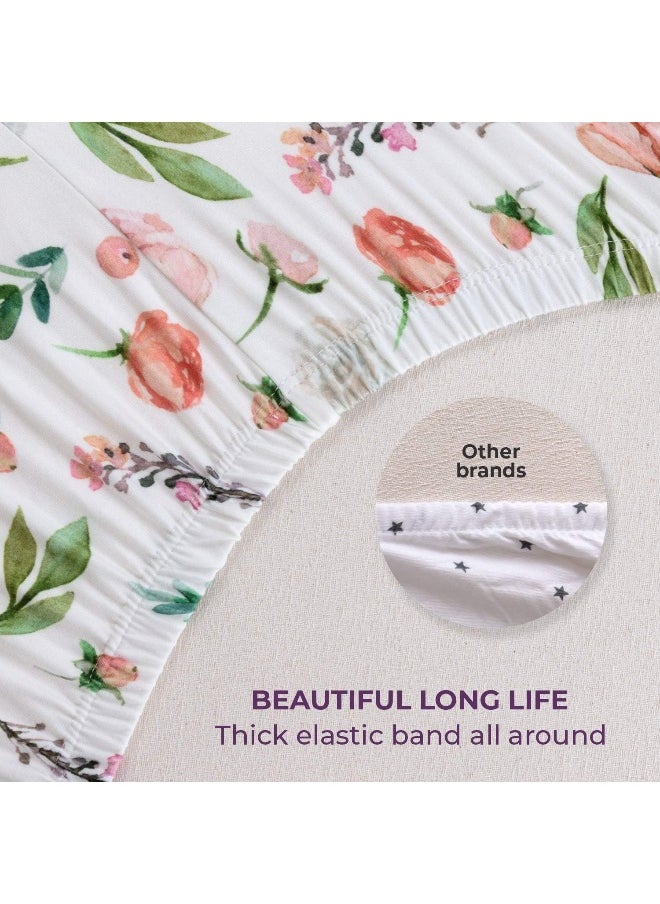 Pobibaby - 2 Pack Premium Fitted Baby Girl Crib Sheets for Standard Crib Mattress - Ultra-Soft Cotton Blend, Safe and Snug, and Stylish Floral Crib Sheet (Allure)