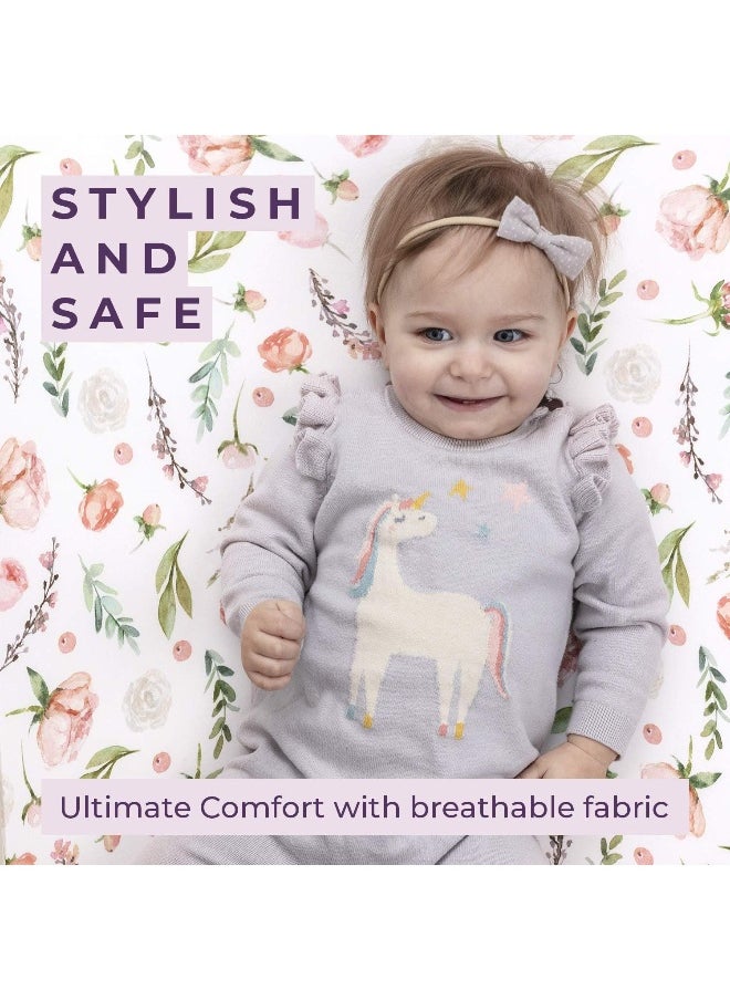 Pobibaby - 2 Pack Premium Fitted Baby Girl Crib Sheets for Standard Crib Mattress - Ultra-Soft Cotton Blend, Safe and Snug, and Stylish Floral Crib Sheet (Allure)