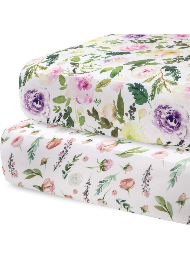Pobibaby - 2 Pack Premium Fitted Baby Girl Crib Sheets for Standard Crib Mattress - Ultra-Soft Cotton Blend, Safe and Snug, and Stylish Floral Crib Sheet (Allure)