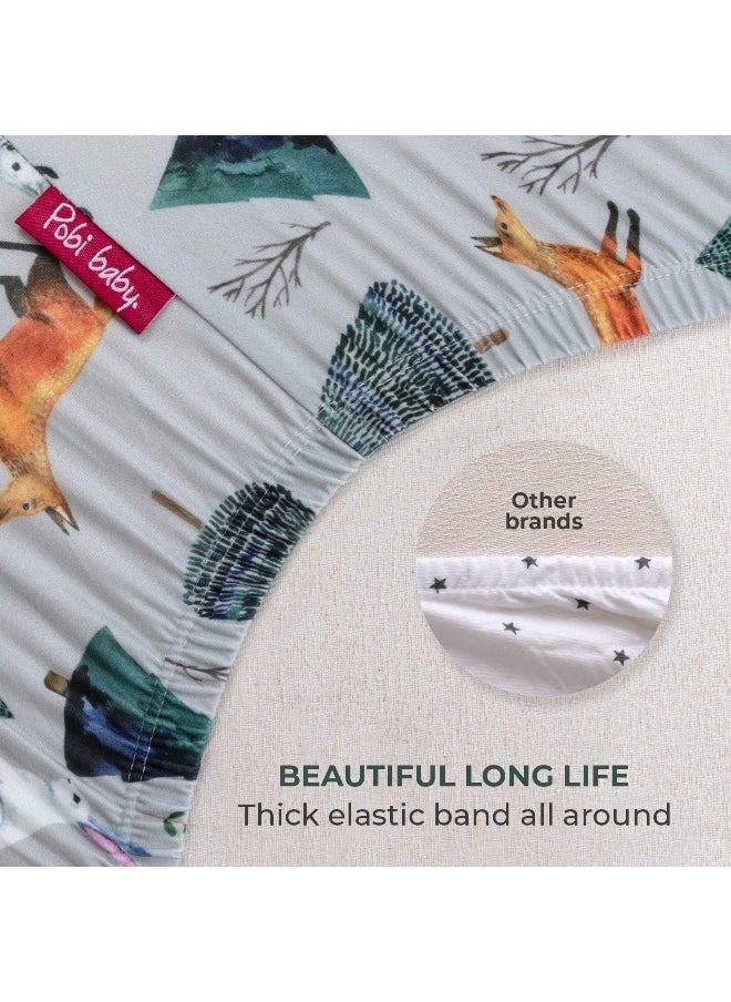 Pobi Baby - 2 Pack Premium Pack N Play Sheets Fitted for Standard Pack and Plays and Mini Cribs - Ultra-Soft Cotton Blend, Stylish Animal Woodland Pattern, Safe and Snug for Baby