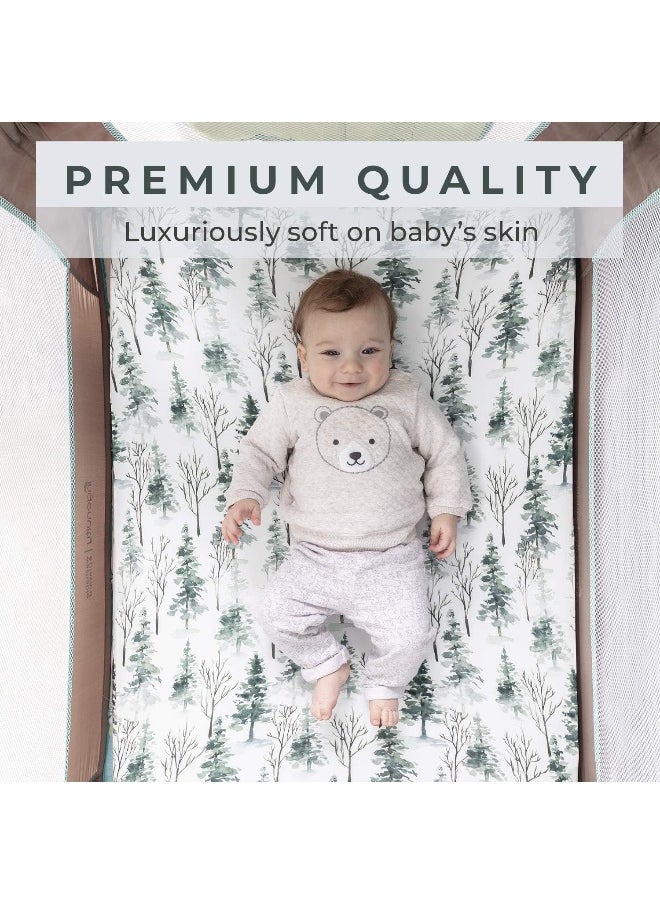Pobi Baby - 2 Pack Premium Pack N Play Sheets Fitted for Standard Pack and Plays and Mini Cribs - Ultra-Soft Cotton Blend, Stylish Animal Woodland Pattern, Safe and Snug for Baby