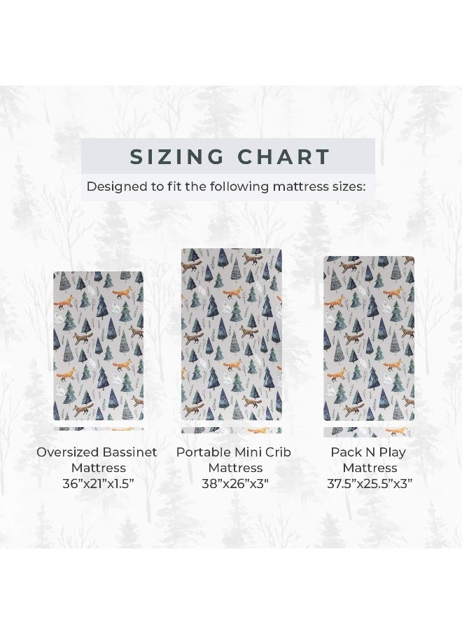 Pobi Baby - 2 Pack Premium Pack N Play Sheets Fitted for Standard Pack and Plays and Mini Cribs - Ultra-Soft Cotton Blend, Stylish Animal Woodland Pattern, Safe and Snug for Baby
