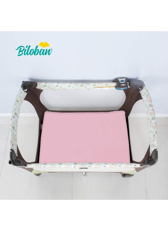 Biloban Mini Crib Sheets, Pack N Play Sheet Fitted, 2 Pack Portable Playard Sheets, Ultra Soft Microfiber Pack and Play Sheets, White & Pink, Preshrunk
