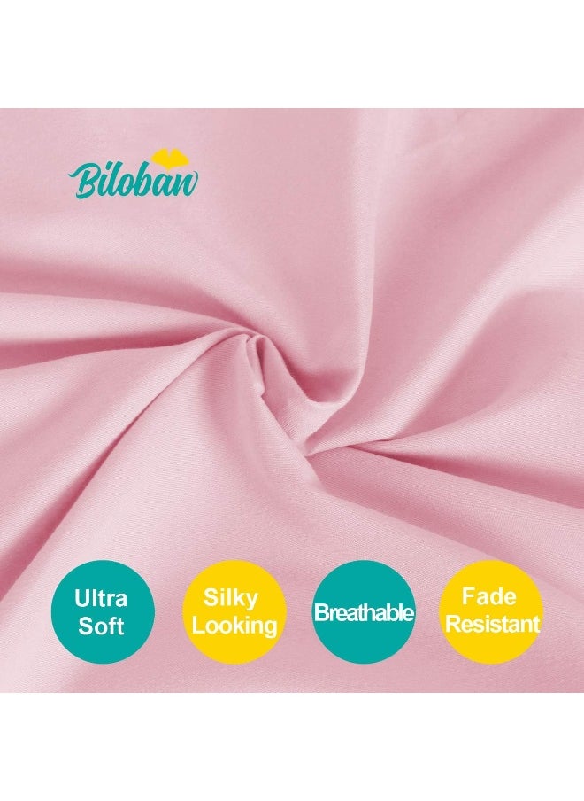 Biloban Mini Crib Sheets, Pack N Play Sheet Fitted, 2 Pack Portable Playard Sheets, Ultra Soft Microfiber Pack and Play Sheets, White & Pink, Preshrunk