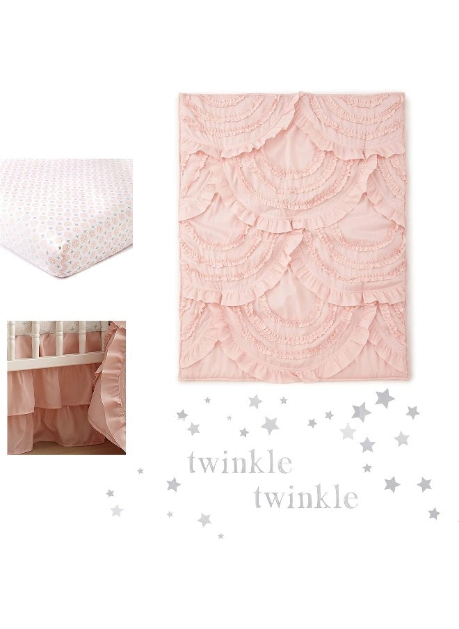 Levtex Baby - Skylar Crib Bed Set - Baby Nursery Set - Blush - Soft Cascading Ruffles - 4 Piece Set Includes Quilt, Fitted Sheet, Wall Decal & Crib Skirt/Dust Ruffle