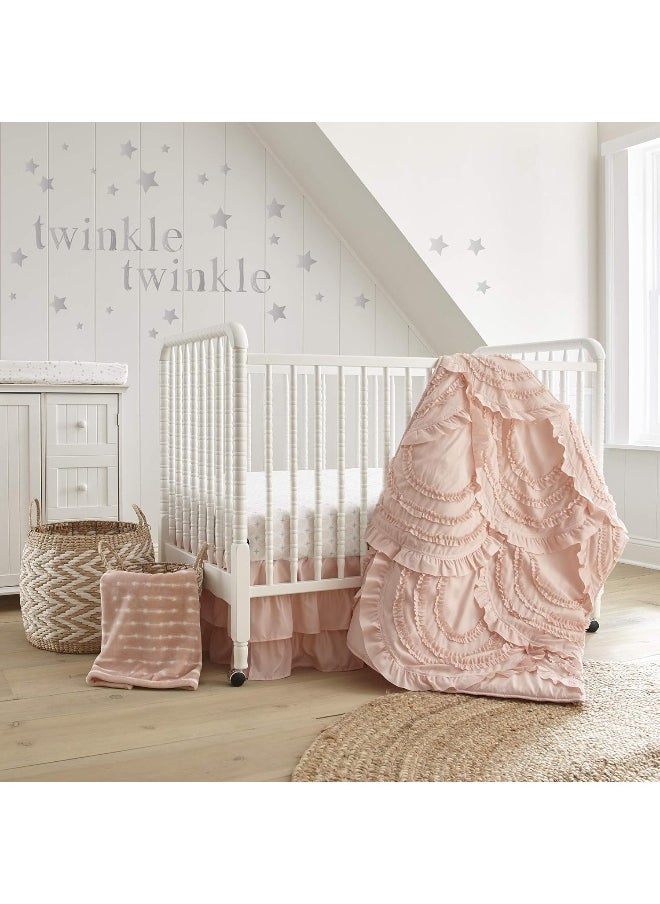 Levtex Baby - Skylar Crib Bed Set - Baby Nursery Set - Blush - Soft Cascading Ruffles - 4 Piece Set Includes Quilt, Fitted Sheet, Wall Decal & Crib Skirt/Dust Ruffle