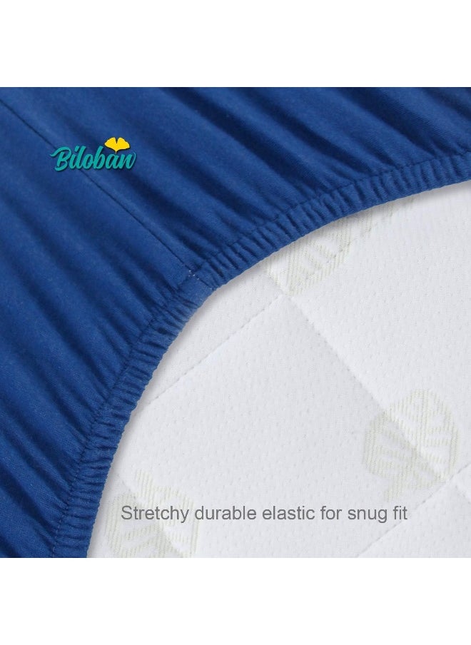 Biloban Pack and Play Sheets Fitted, 2 Pack Portable Playard Sheets, Ultra Soft Microfiber Pack and Play Sheets | Mini Crib Sheet, White & Navy, Preshrunk