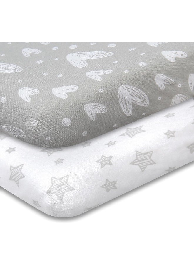 Biloban Crib Sheets Fitted, 2 Pack Crib Sheet Fits for Standard Crib and Toddler Mattress, 100% Jersey Knit Cotton Crib Sheet for Baby Boys & Girl, Star and Heart Print