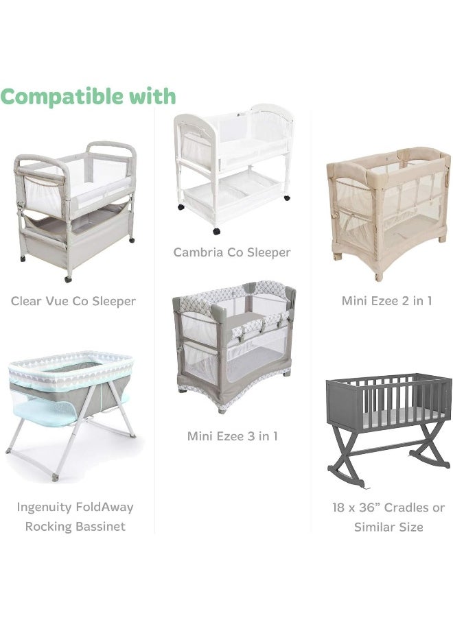 Baby Cradle Sheets Fitted 18x36x2 - Easily Fits on Arms Reach Co Sleeper Cambria, Clear Vue, Mini Ezee, Miclassic Bassinet - 100% Jersey Cotton - Breathable Cradle Bedding - Gender Neutral & Unisex