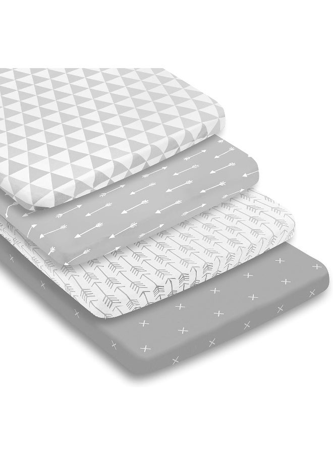 Pack n Play Sheets – Pack and Play Sheets 4 Pack – 100% Super Soft Jersey Knit Cotton Playard Mattress Sheets – Portable Playpen Sheet – Fitted Play Yard Mini Crib Sheets for Boy & Girl (24 x 38 x 5)
