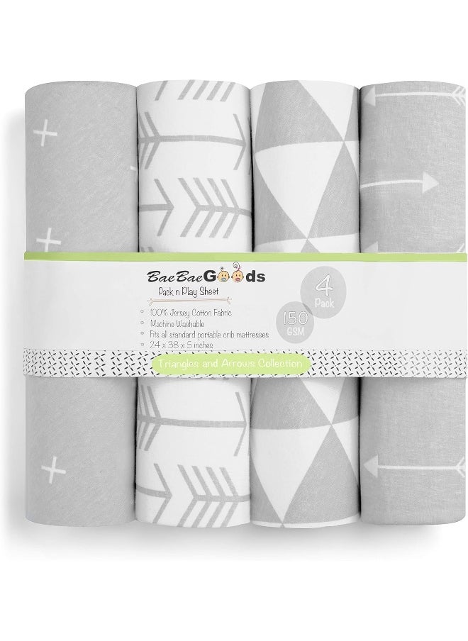 Pack n Play Sheets – Pack and Play Sheets 4 Pack – 100% Super Soft Jersey Knit Cotton Playard Mattress Sheets – Portable Playpen Sheet – Fitted Play Yard Mini Crib Sheets for Boy & Girl (24 x 38 x 5)