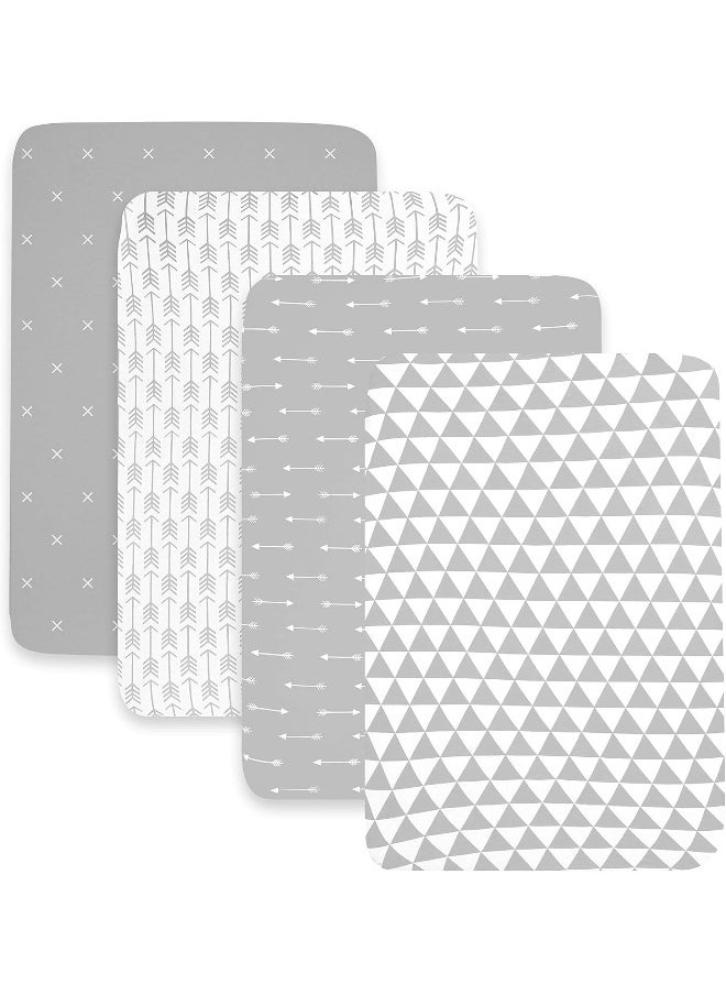 Pack n Play Sheets – Pack and Play Sheets 4 Pack – 100% Super Soft Jersey Knit Cotton Playard Mattress Sheets – Portable Playpen Sheet – Fitted Play Yard Mini Crib Sheets for Boy & Girl (24 x 38 x 5)