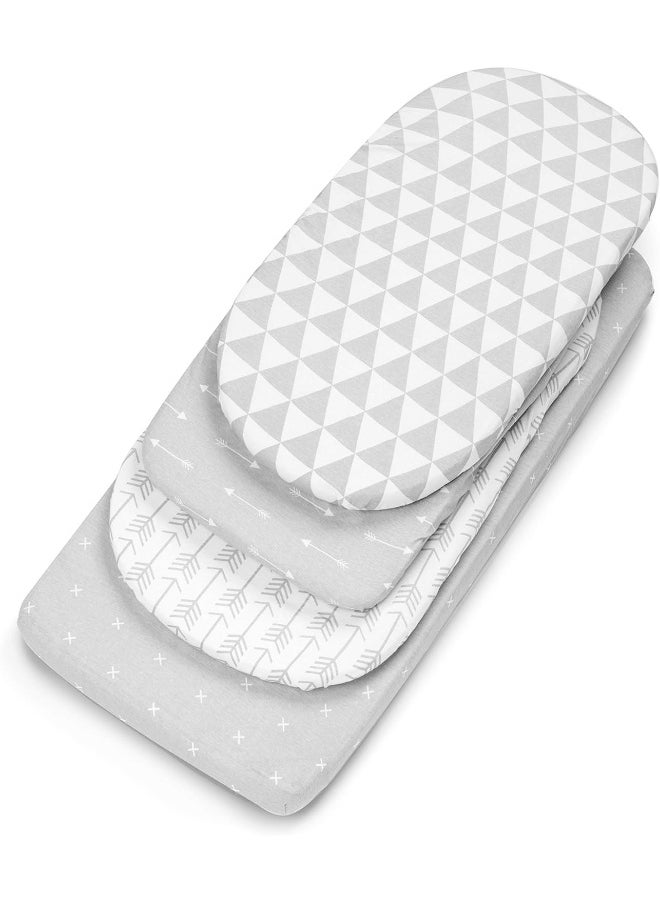 Bassinet Bed Sheets – Premium Bassinet Fitted Sheet for Halo, Mika Micky, Maxi COSI & Others - 4 Pack 100% Jersey Knit - Bassinet Bedding for Standard Size Oval or Halo Bassinet Pads for Boys & Girls