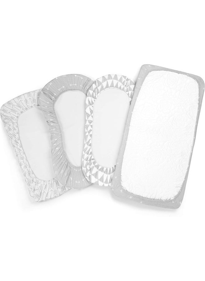 Bassinet Bed Sheets – Premium Bassinet Fitted Sheet for Halo, Mika Micky, Maxi COSI & Others - 4 Pack 100% Jersey Knit - Bassinet Bedding for Standard Size Oval or Halo Bassinet Pads for Boys & Girls