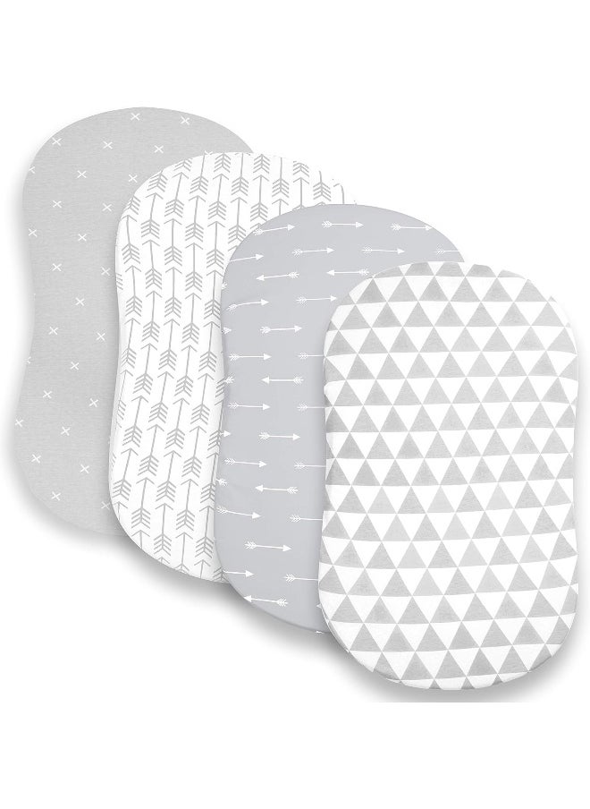 Bassinet Bed Sheets – Premium Bassinet Fitted Sheet for Halo, Mika Micky, Maxi COSI & Others - 4 Pack 100% Jersey Knit - Bassinet Bedding for Standard Size Oval or Halo Bassinet Pads for Boys & Girls