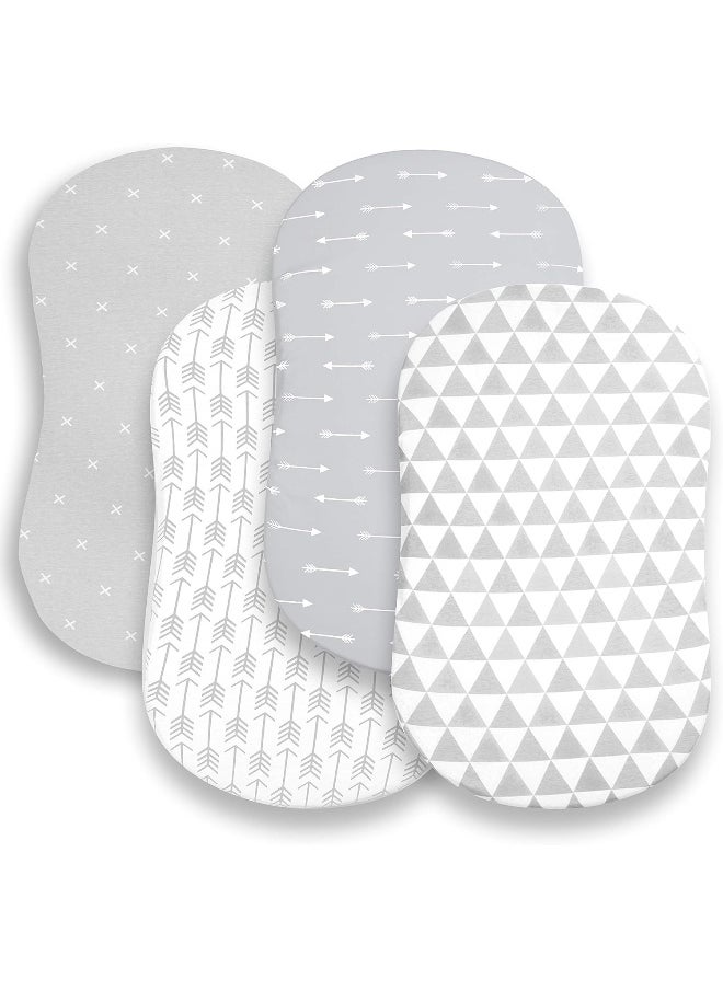 Bassinet Bed Sheets – Premium Bassinet Fitted Sheet for Halo, Mika Micky, Maxi COSI & Others - 4 Pack 100% Jersey Knit - Bassinet Bedding for Standard Size Oval or Halo Bassinet Pads for Boys & Girls