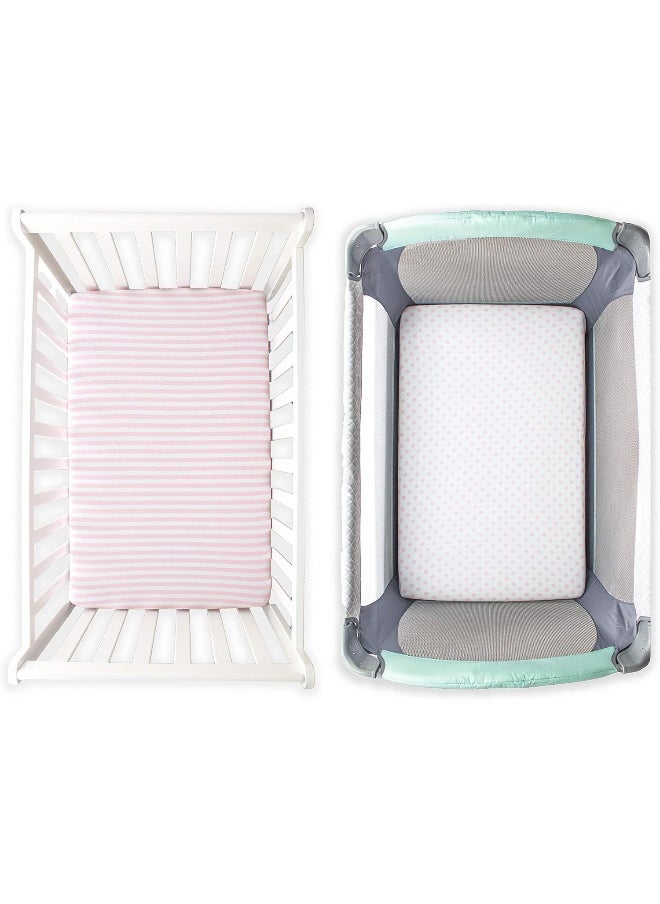 NODNAL CO. Pink Pack n Play Playard Portable Mini Crib Fitted Sheets Set 3 Pack 100% Jersey Knit Cotton Pack and Play for Baby Girl Playpen