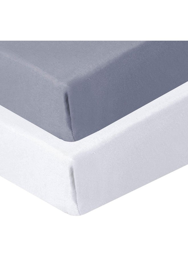 Biloban Crib Sheets 2 Pack, Fitted Crib Sheet for Standard Crib Mattress, Cozy Toddler Sheets for Boys and Girls, Machine Washable, Microfiber, Grey & White