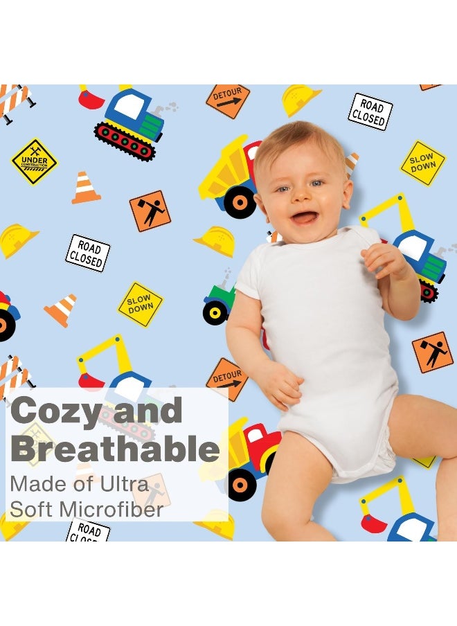 Everyday Kids Baby Boy Fitted Crib Sheet, Under Construction, 100% Soft Breathable Microfiber Baby Sheet, Fits Standard Size Crib Mattress 28in x 52in, Nursery Sheet