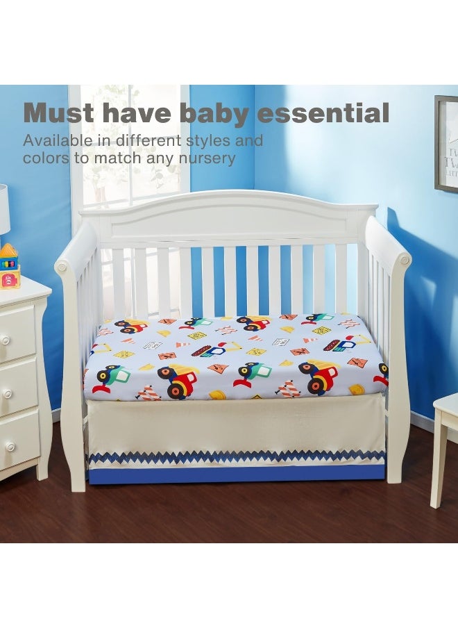 Everyday Kids Baby Boy Fitted Crib Sheet, Under Construction, 100% Soft Breathable Microfiber Baby Sheet, Fits Standard Size Crib Mattress 28in x 52in, Nursery Sheet