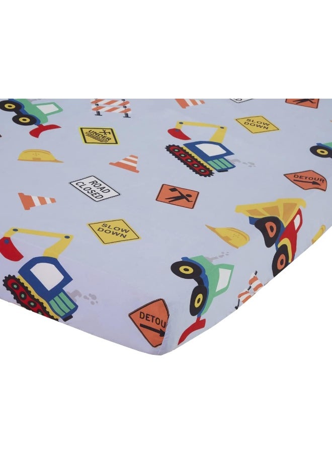 Everyday Kids Baby Boy Fitted Crib Sheet, Under Construction, 100% Soft Breathable Microfiber Baby Sheet, Fits Standard Size Crib Mattress 28in x 52in, Nursery Sheet