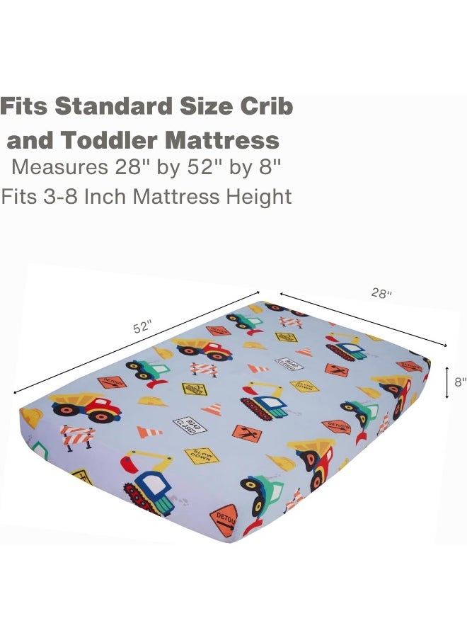 Everyday Kids Baby Boy Fitted Crib Sheet, Under Construction, 100% Soft Breathable Microfiber Baby Sheet, Fits Standard Size Crib Mattress 28in x 52in, Nursery Sheet