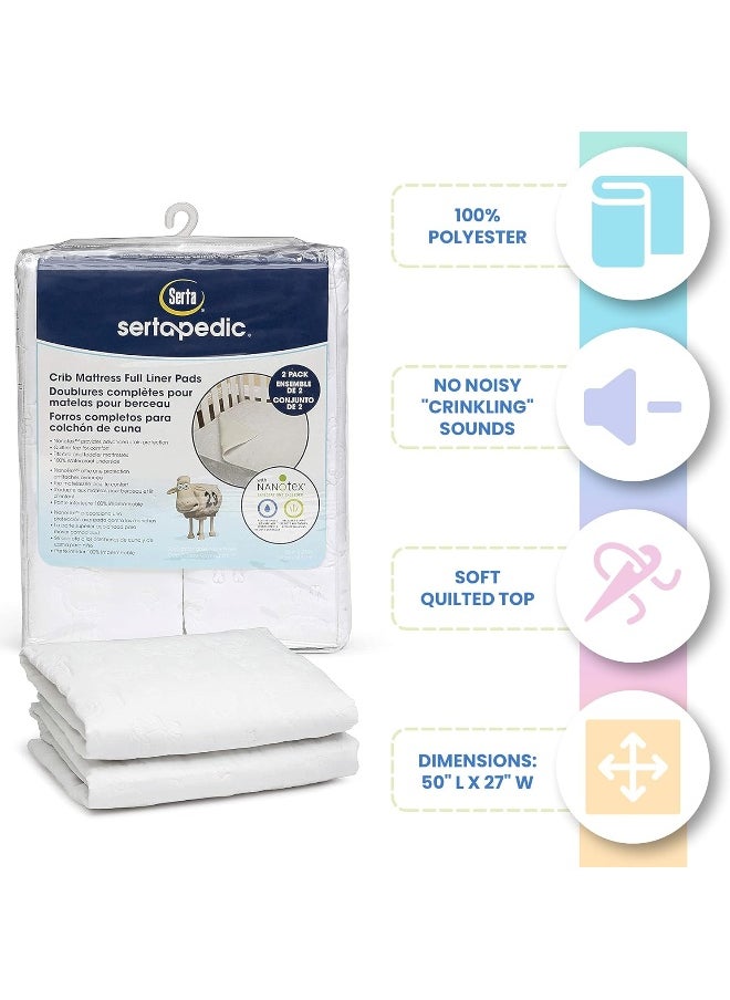 Delta Children Serta Sertapedic Crib Mattress Liner Pads (Pack of 2) - 100% Waterproof with Nanotex Technology - Ideal for Potty Training - Washable (White)