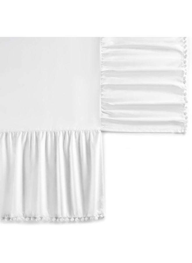 TILLYOU Ruffled Crib Skirt with Pompoms, Microfiber Nursery Crib Toddler Bedding Skirts for Baby Boys Girls, 14' Drop, White
