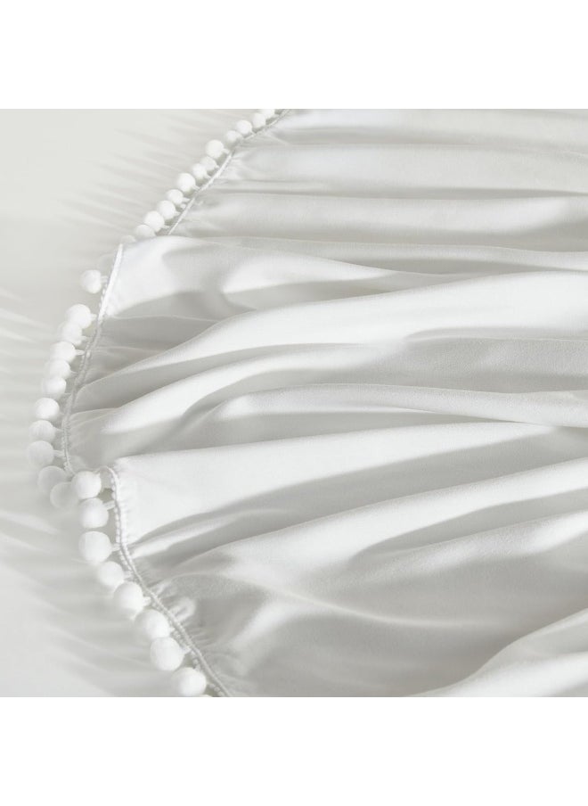 TILLYOU Ruffled Crib Skirt with Pompoms, Microfiber Nursery Crib Toddler Bedding Skirts for Baby Boys Girls, 14' Drop, White