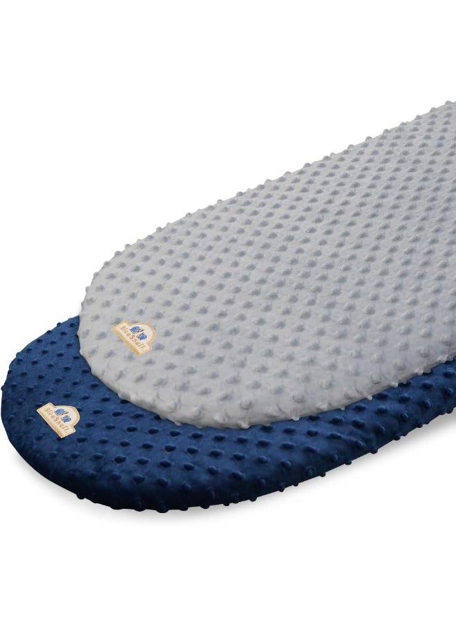 BlueSnail Soft and Strechy Minky Bassinet Fitted Sheet, Cradle Sheets for Bassinet Pad/Mattress 2pk (Bassinet, Navy+Gray)