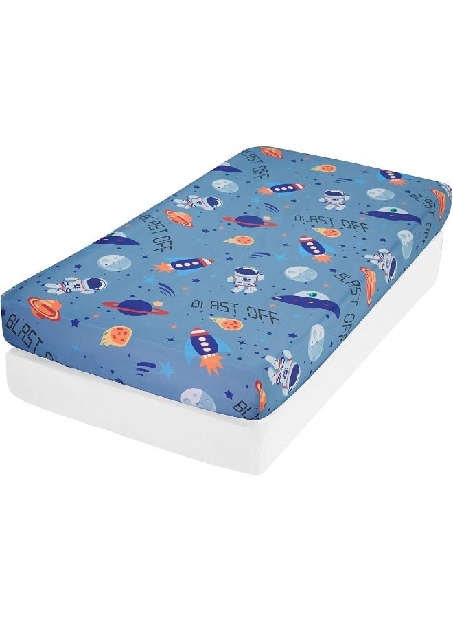 Everyday Kids 2 Pack Fitted Boys Crib Sheet, 100% Soft Microfiber, Breathable and Hypoallergenic Baby Sheet, Fits Standard Size Crib Mattress 28in x 52in, Nursery Sheet - Space/White