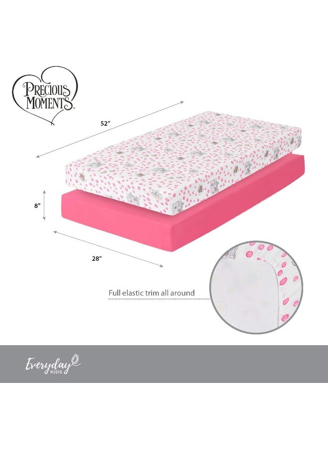 Precious Moments Noah’s Ark Fitted Crib Sheet 2 Pack for Baby Girl by Everyday Kids
