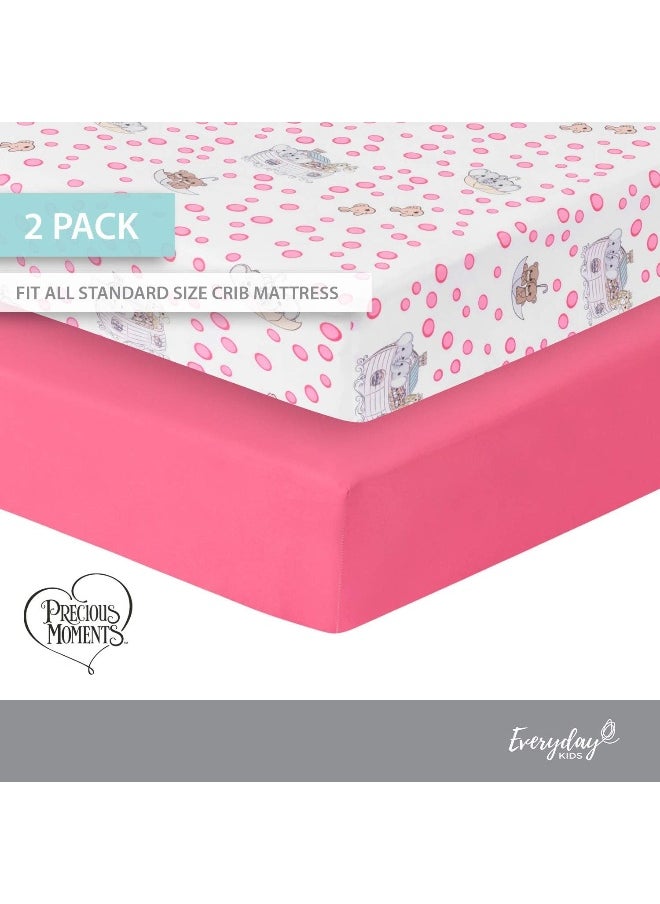 Precious Moments Noah’s Ark Fitted Crib Sheet 2 Pack for Baby Girl by Everyday Kids